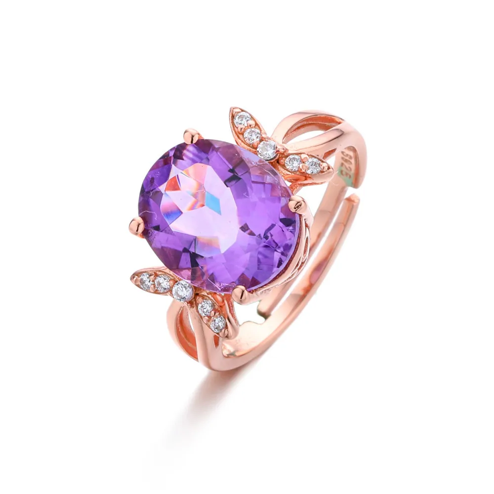 Модные 925 пробы серебро Природный аметист кольцо красивые Для женщин Jewelry высокое