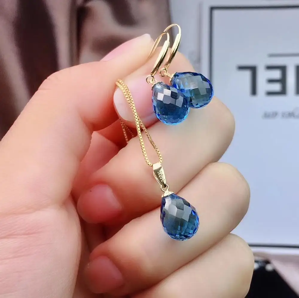 Комплект ювелирных изделий с цепочкой серьги-Крючки и подвеска из 18-каратного