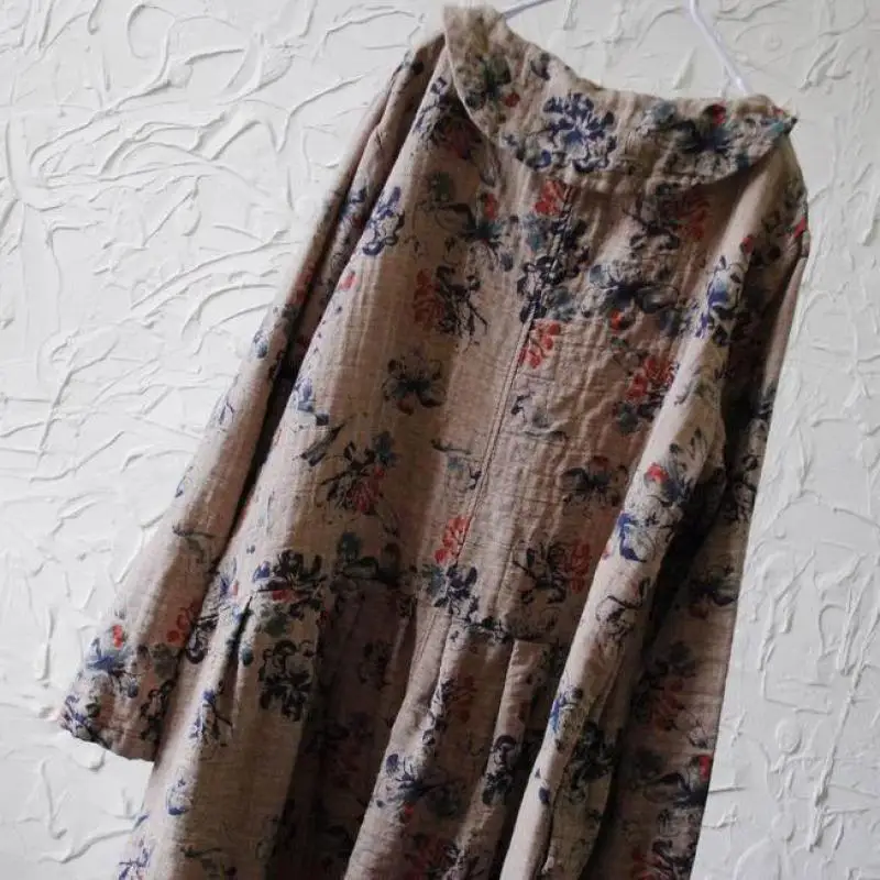 Женское плиссированное платье до щиколотки повседневное хлопково-льняное с