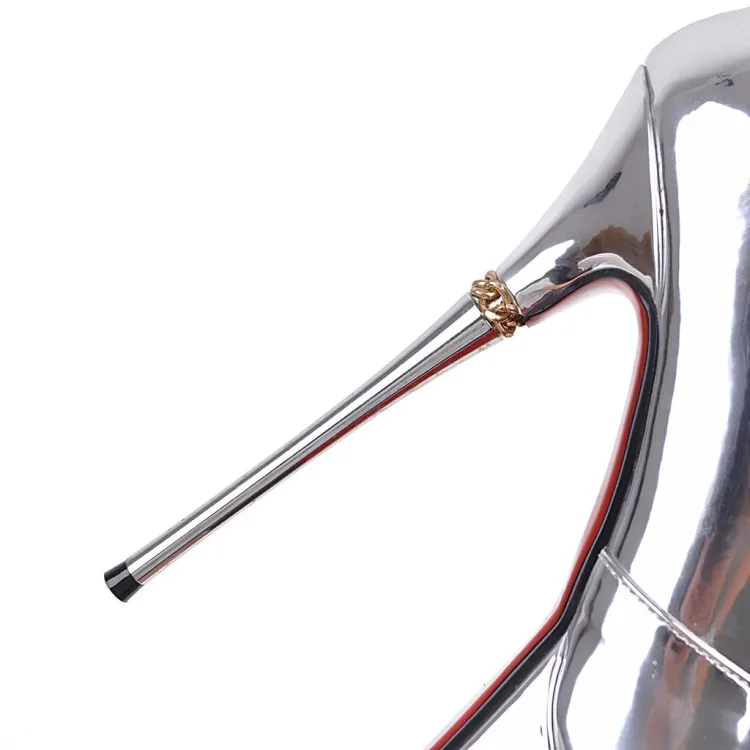 

MLJUESE 2018 women over the knee high boots lace up silver color platform thin heels fashion nightclub high boots size 33-43