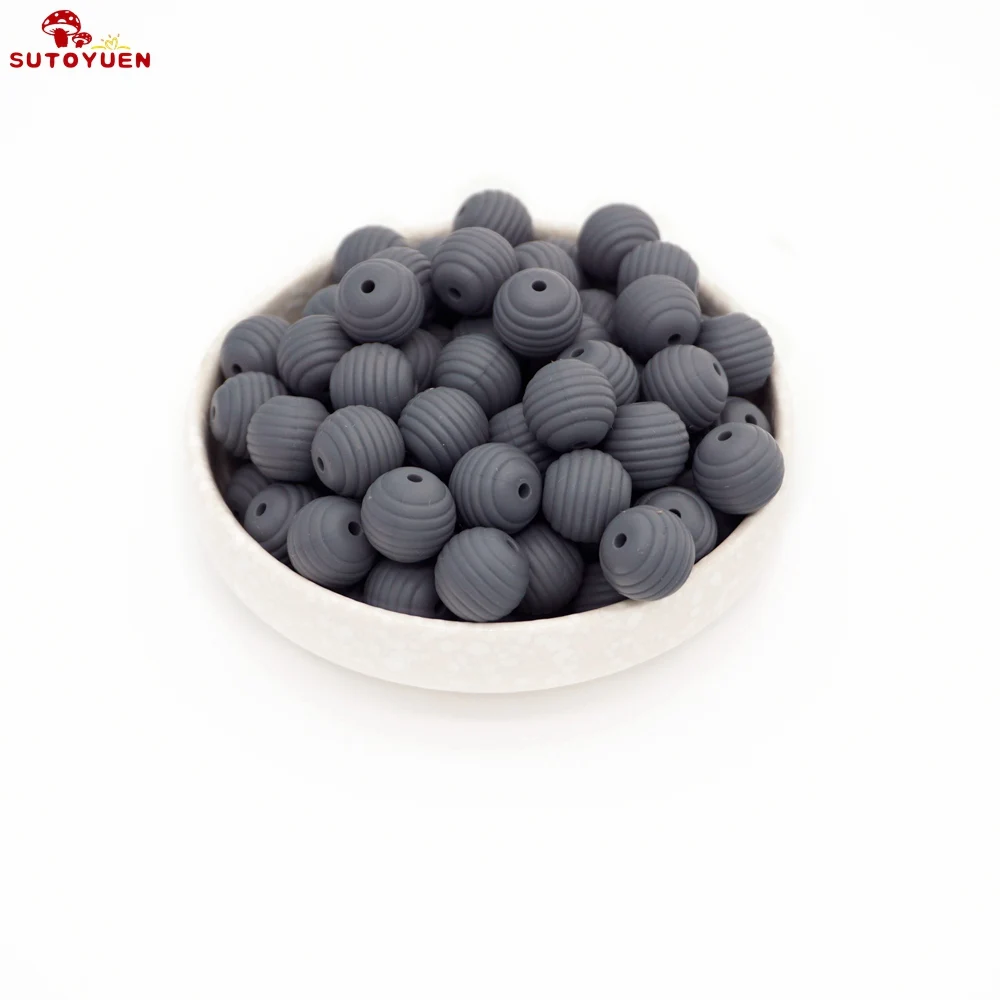Dark Gray Sutoyuen, силиконовые бусины, 15 мм, 100 шт, детские круглые спиральные бусины, пищевая форма, сделай сам, прорезыватели для зубов - Цвет: Dark Gray