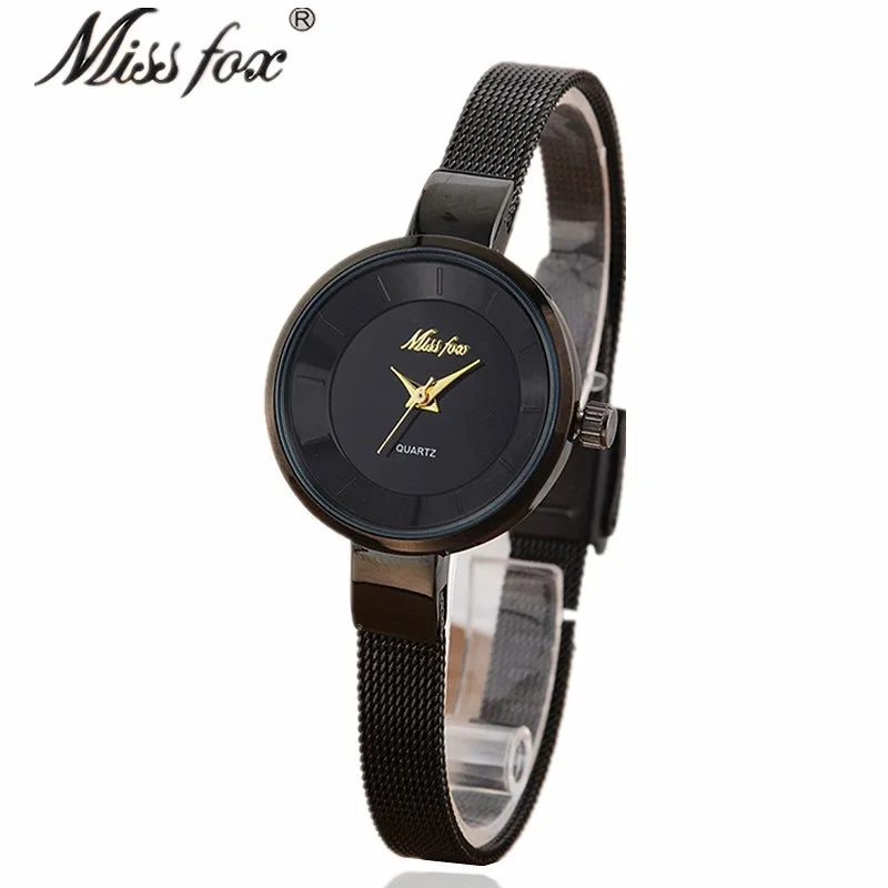 Часы наручные Miss Fox Женские роскошные черные из нержавеющей стали|mujer|mujer reloj |
