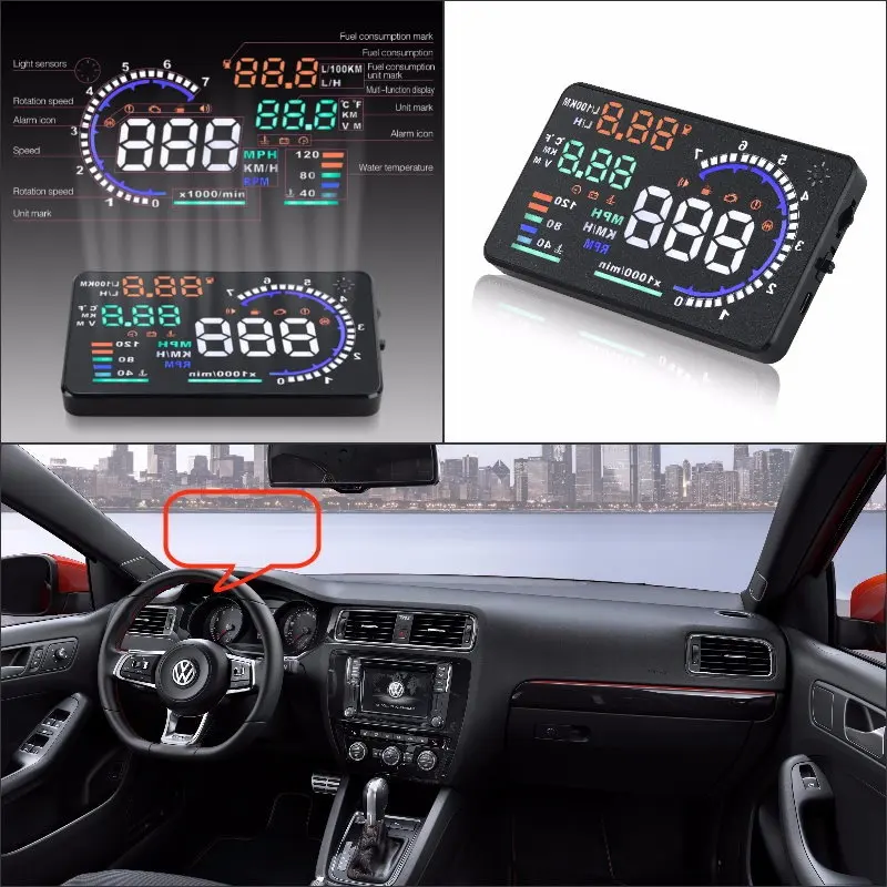 Фото Проектор на лобовом стекле для автомобилей Volkswagen VW Golf/GTI/Jetta 2010-2019 №1