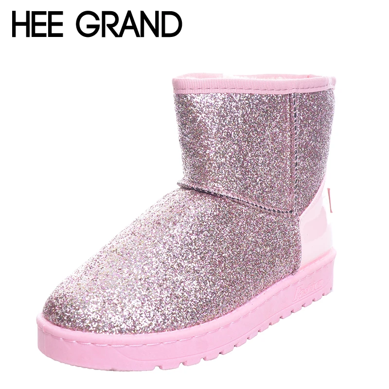 HEE GRAND/зимние ботинки с блестящими блестками женские Теплые ботильоны на меху