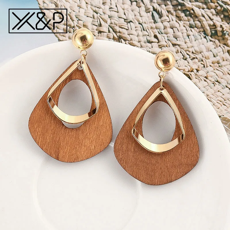 Brown 1 X& P винтажные металлические Висячие серьги для женщин заявление Мода Геометрические деревянные висячие серьги букле d'oreille femme ювелирные изделия - Окраска металла: Brown 1