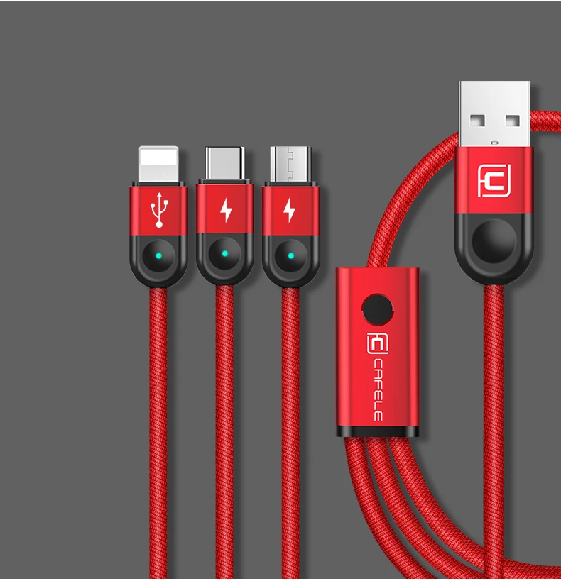 Cafele 3 в 1 USB кабель для iPhone Micro usb type C кабель светодиодный провод для быстрого заряда для huawei Xiaomi samsung Синхронизация данных