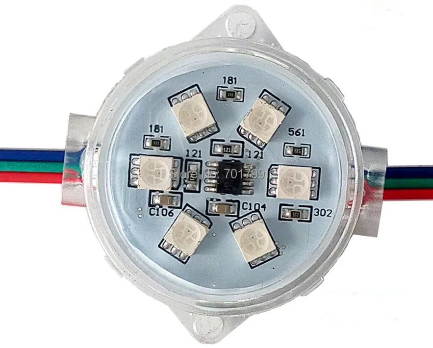 40 мм Диаметр; DC12V; WS2811 IC; IP68; адресуемый; 1,44 Вт(6 светодиодный s); RGB Полноцветный; прозрачная крышка с объективом; Светодиодный модуль пикселей