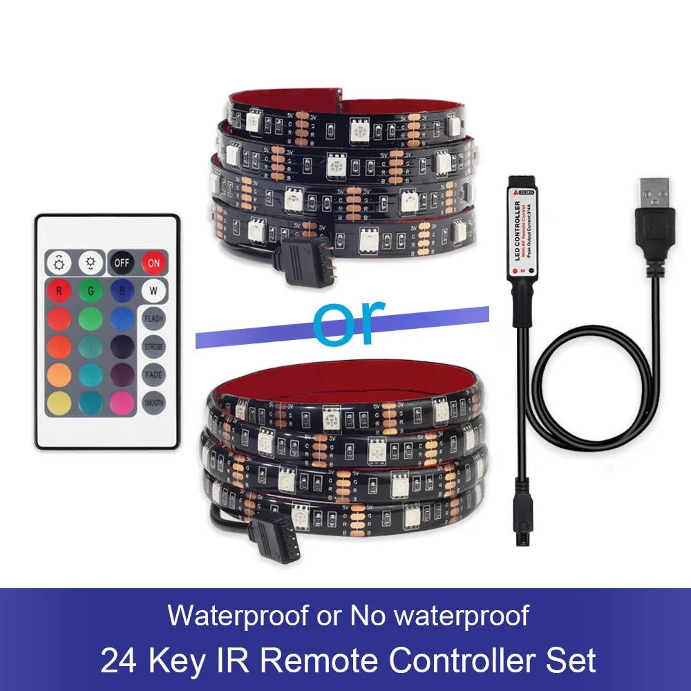 24Key IR Remote 5050 SMD DC 5 В USB Светодиодная лента светильник RGB USB зарядное устройство светодиодный светильник Лента Декор лампа 0,5 м 1 м 2 м 17 ключ/24 ключа дистанционного управления мини 3 ключа - Испускаемый цвет: 24Key IR Remote