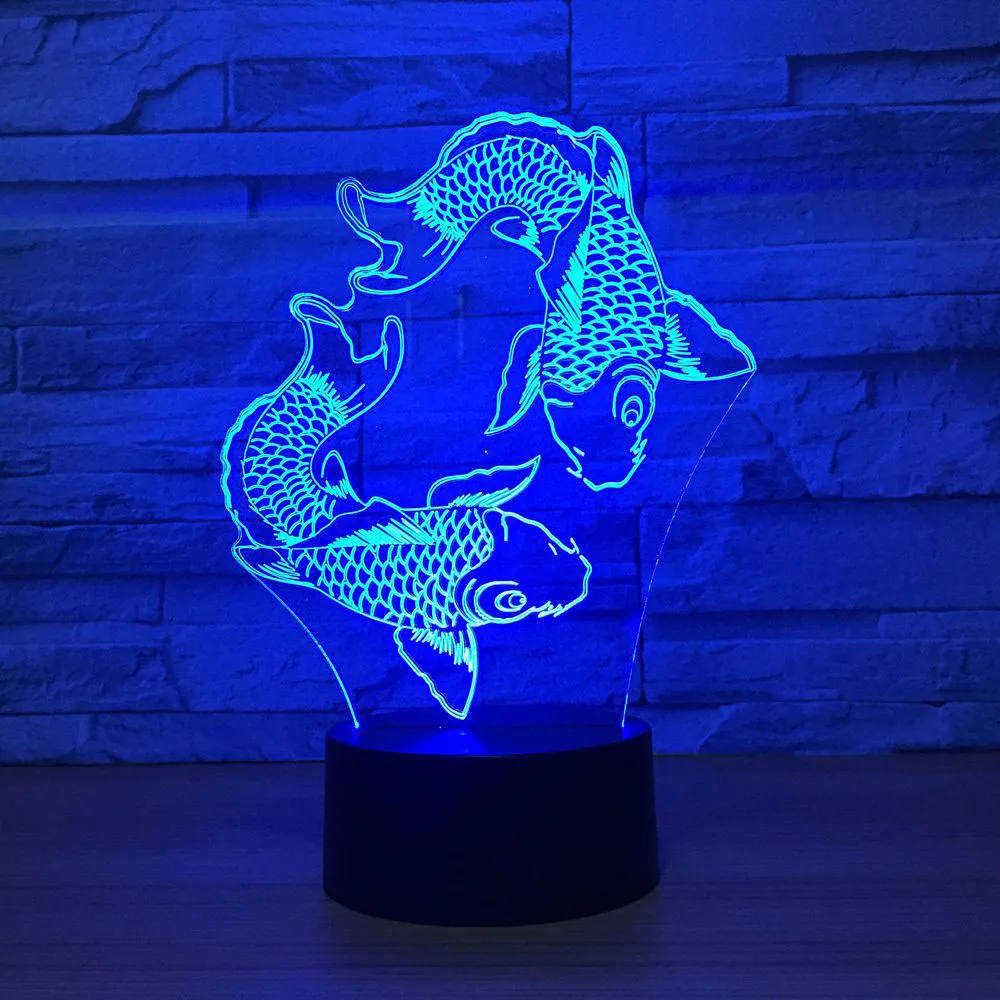 7 цветов Изменение для сна освещение Декор 3D двойной Карп моделирование Usb