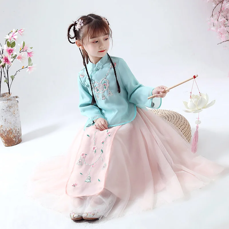 Костюмы Hanfu для девочек костюм Тан в китайском стиле детская древняя и
