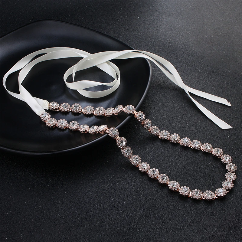 Модный тонкий свадебный пояс со стразами свадебные пояса серебро/розовое золото