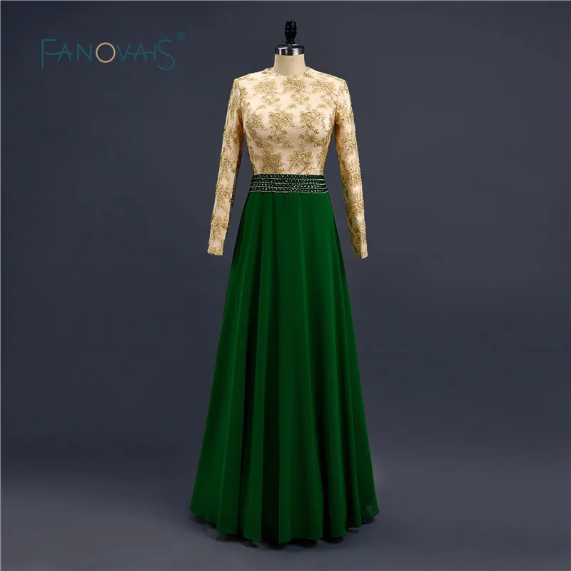 

Реальный образец зеленого бисера талии кружева аппликации хиджаб с длинными рукавами арабское мусульманское вечернее Платье Vestidos De Noiva Longo ...