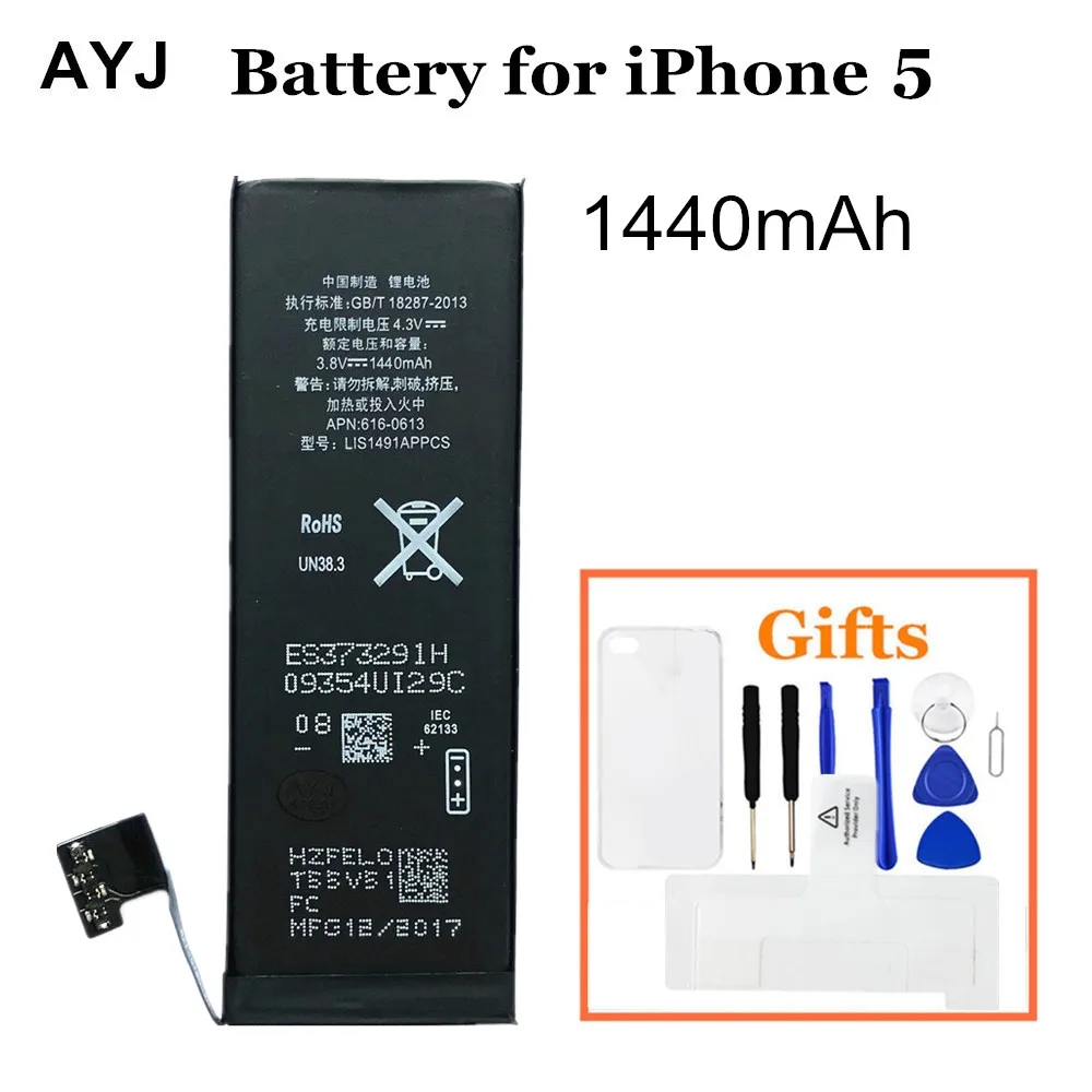 for iPhone 5 1 шт., аккумулятор AYJ для Apple iphone 6, 6 S, SE, 5S, 5C, 5, аккумулятор, реальная емкость, сменные батареи, 0 циклов, с инструментом - Цвет: for iPhone 5
