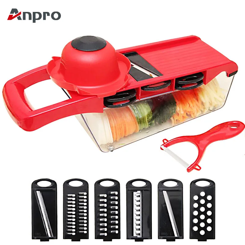 Anpro устройство резки овощей с 6 шт. Сменные нержавеющая сталь Spiralizer Овощечистка морковь слайсер для картофеля