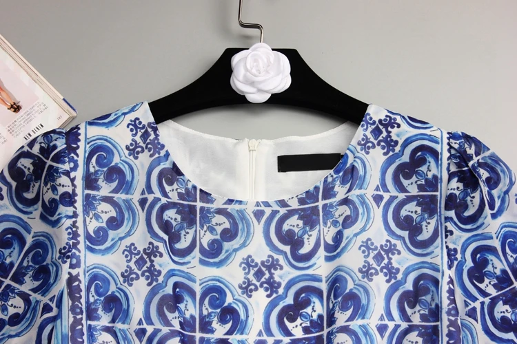 Высокое качество 2017 Весна и осень Новый синий белый фарфор Печать с длинными