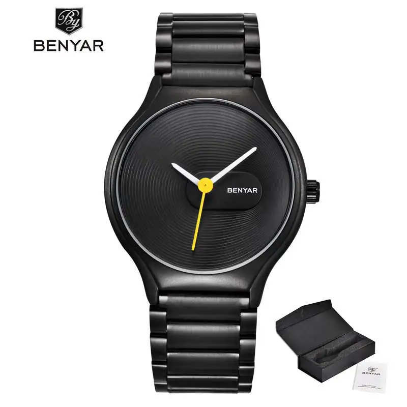 Men-Yellow BENYAR женские часы мужские повседневные модные брендовые Роскошные Кварцевые часы водонепроницаемые спортивные часы из нержавеющей стали Relogio Masculino - Цвет: Men-Yellow