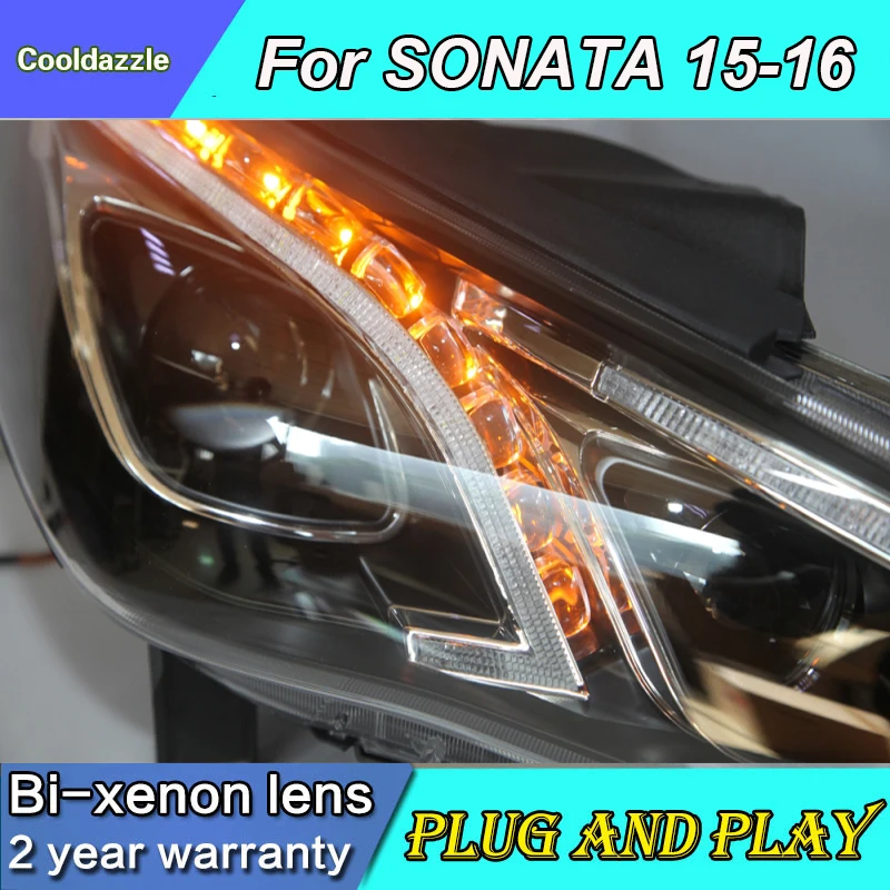Для hyundai Sonata светодиодные передние фары год с Bi-xenon проектор Объектив с дневными ходовыми огнями DRL