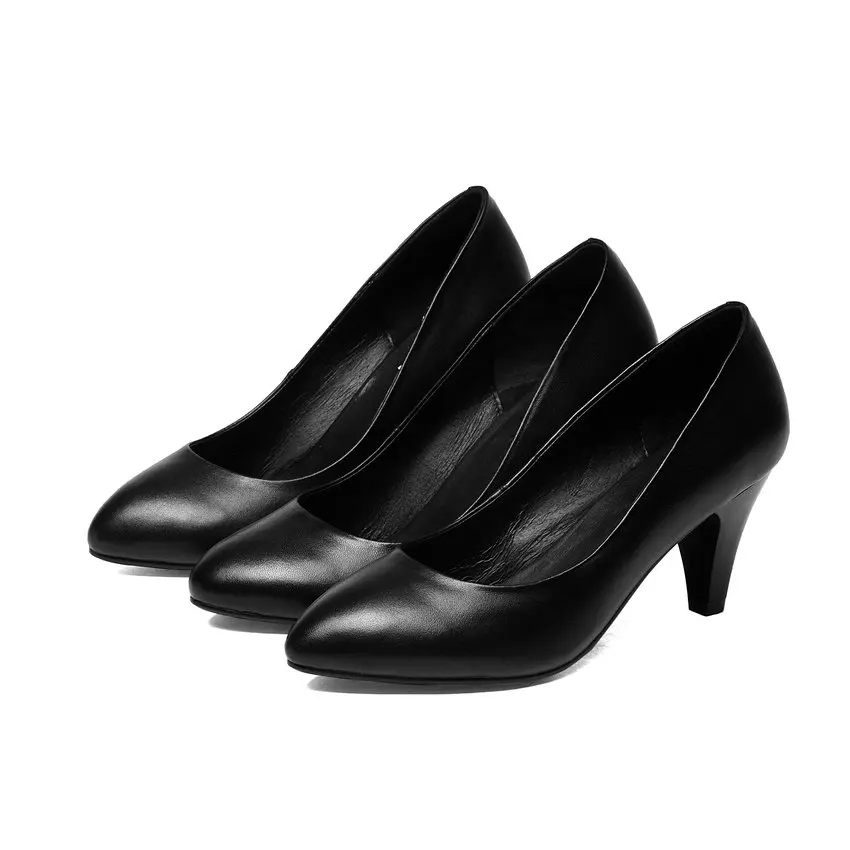 

NIKOVE2018 Elegant Slip on Women Pumps OL Cow Leather PU Three Types Heels Thin High Heels Pointed Toe Pumps Shoes Size 34-42