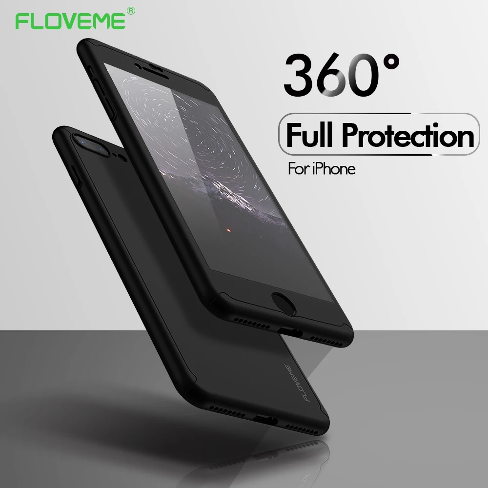 Floveme 360 Case градусов защитный чехол для iPhone 7 6S 6 8 Plus 5S 5 X 10 закаленное стекло