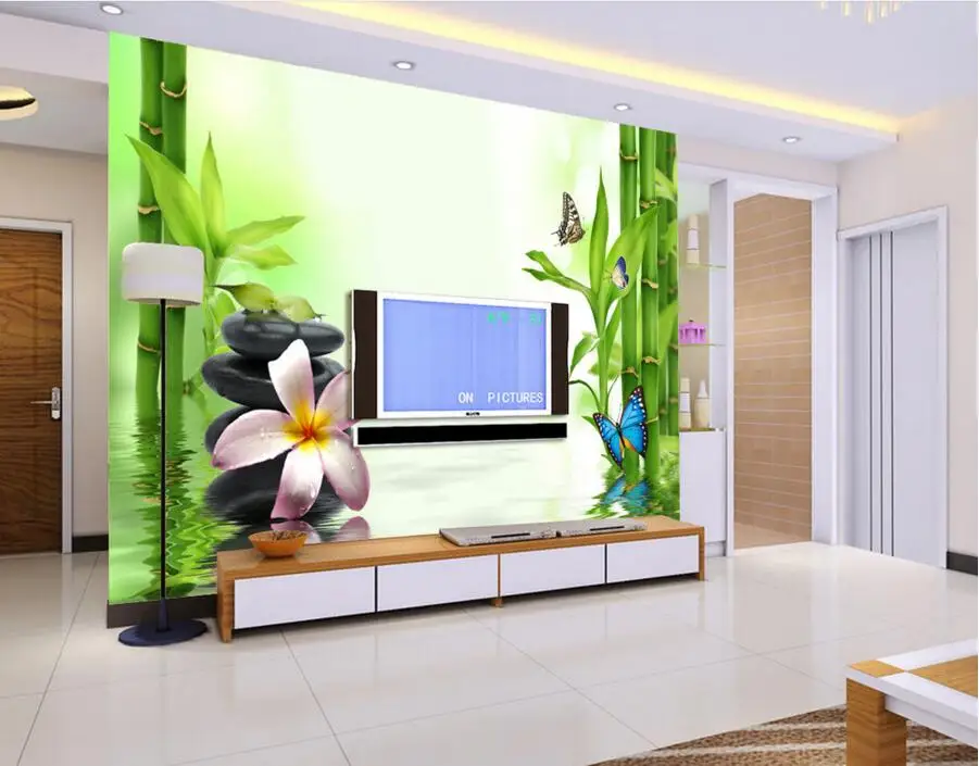 Пользовательские 3D фрески рябь воды и зеленый свежий бамбук papel де parede гостиной
