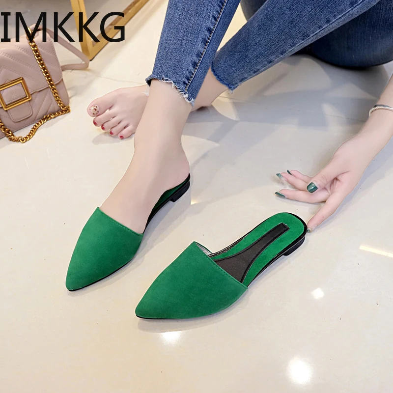 Женские шлепанцы с острым носком повседневные шелковые на плоской подошве