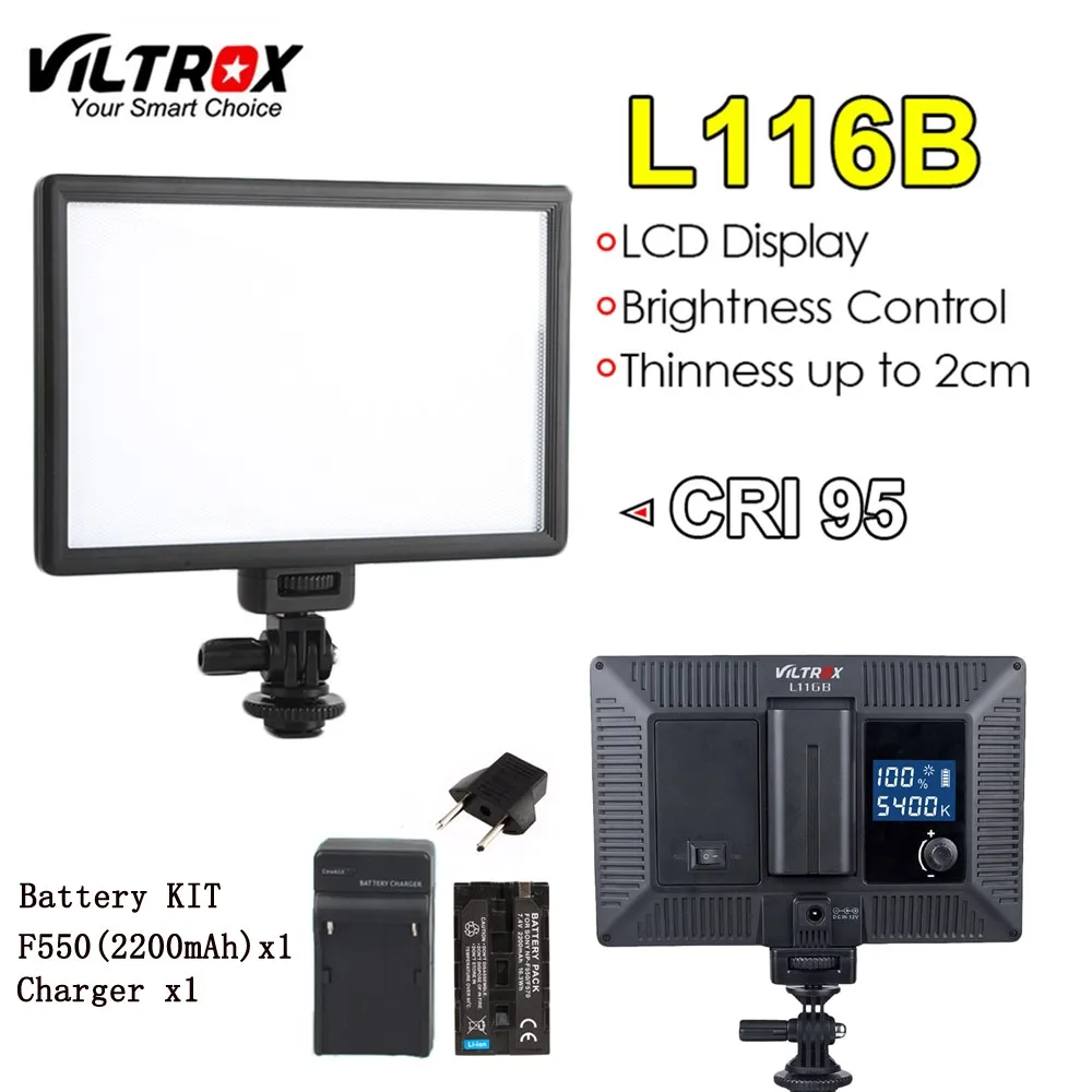 Viltrox L116B камера Супер тонкий ЖК-дисплей диммируемая студийная Светодиодная лампа для освещения видео панель для камеры DV видеокамеры DSLR - Цвет: L116B Battery KIT