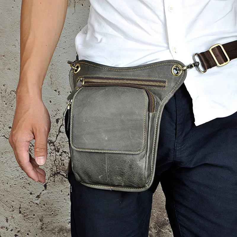 Забавная Мужская поясная сумка из 100% натуральной кожи саквояж на бедро для