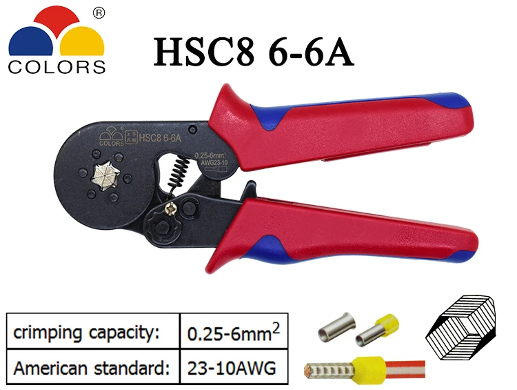 Цветные обжимные плоскогубцы HSC8 6-6 0,25-6 мм2 23-10AWG для трубчатый терминал шестигранного давления мини типа круглый нос европейские брендовые инструменты