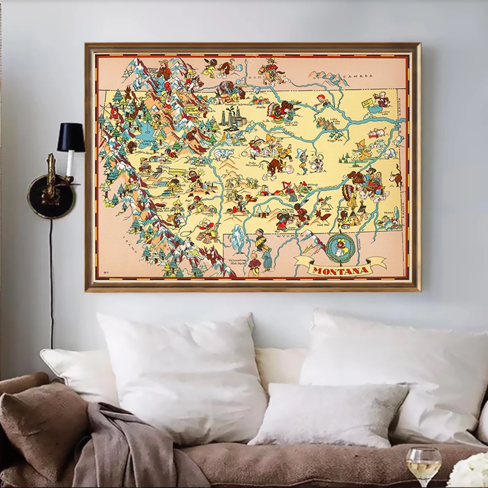 1935 карта Америки карты Массачусетса Монтана винтажные Ретро картины на холсте