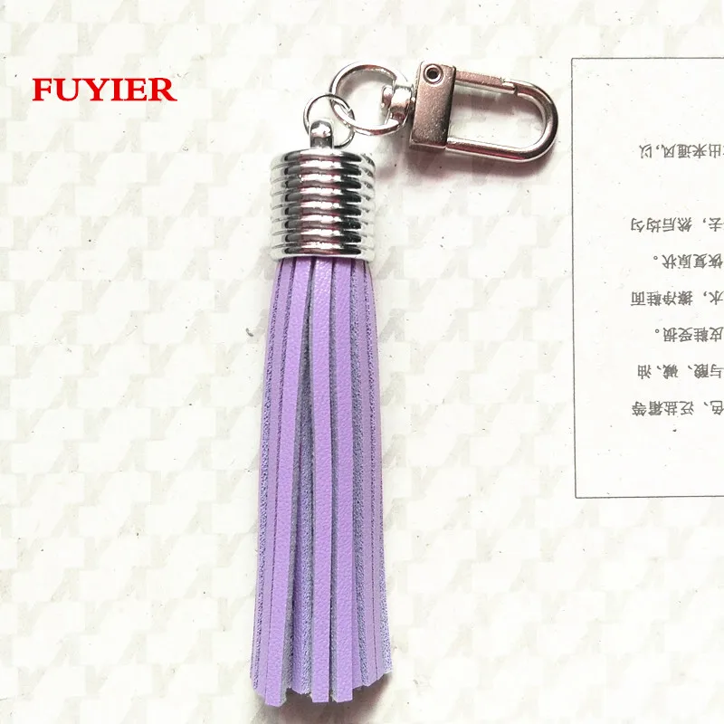 Light Purple Кожаный брелок для ключей с кисточкой серебряный брелок для ключей с кисточкой застежка Омар брелки женская сумка с карабином Очаровательная подвеска 23 Цвета - Цвет: Light Purple