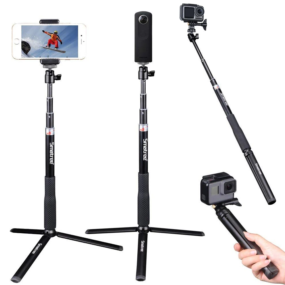 Алюминиевая селфи палка Smatree Q3S со штативом для GoPro Hero 8/7/6 Yi 4k Ricoh Theta S M15 C Insta360 One X|yi