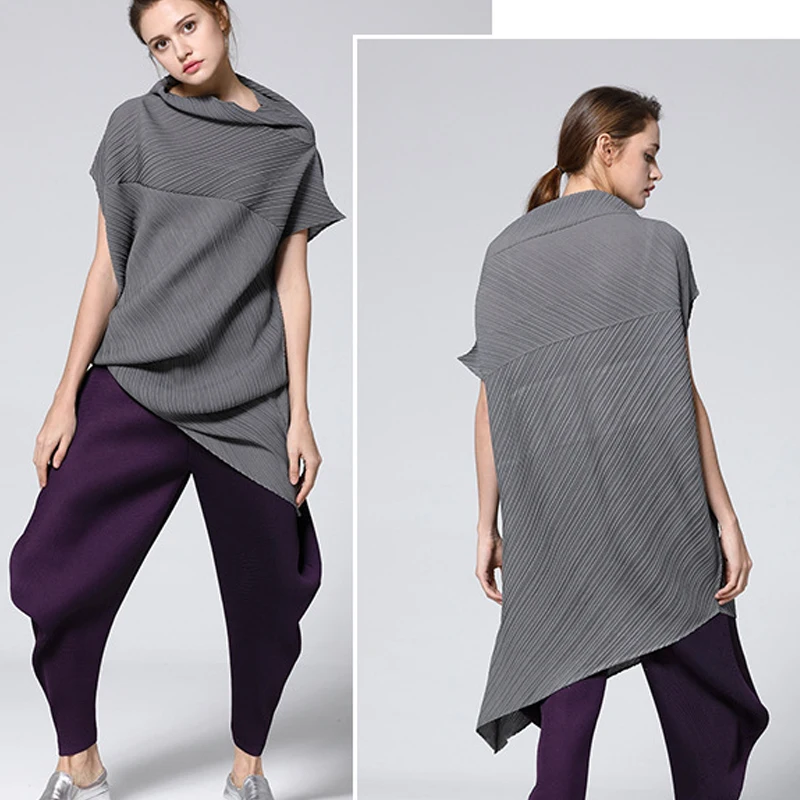 Женская длинная футболка Changpleat свободная большого размера с плиссировкой лето