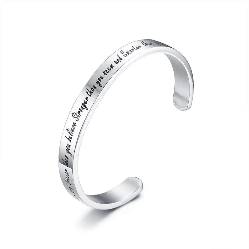 English Lettering Love Words Open Bangle Stainless Steel Don't Fade for Unisex 8MM Width Adjustable Size | Украшения и