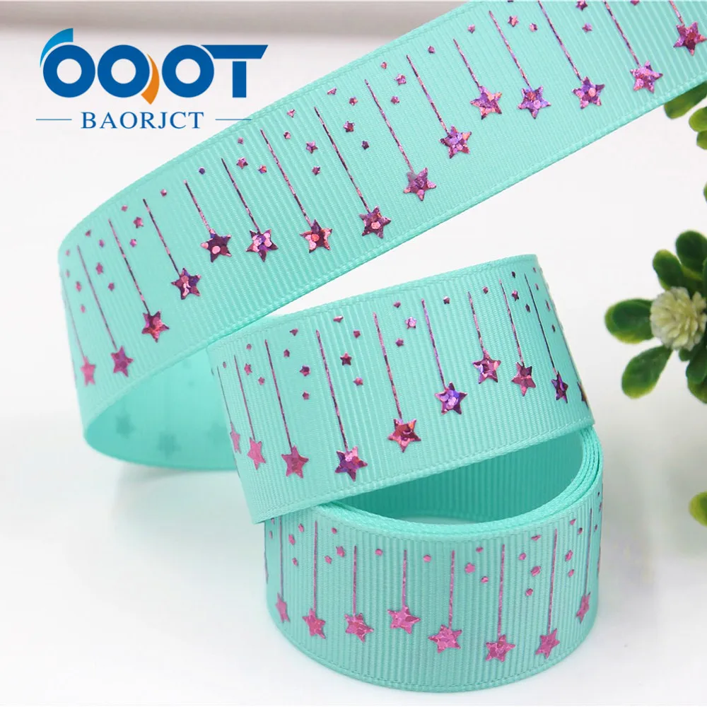 OOOT BAORJCT G 18609 399 25 мм 10 ярдов цветные пятиугольные звезды печатные grosgrain ленты DIY