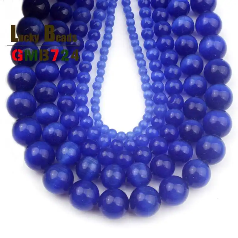 

Dark Blue Cats Eye Beads Natural Loose Stone Beads Opal DIY Charm Beads For Jewelry Making Bracelet Necklace 15'' 4/6/8/10/12mm