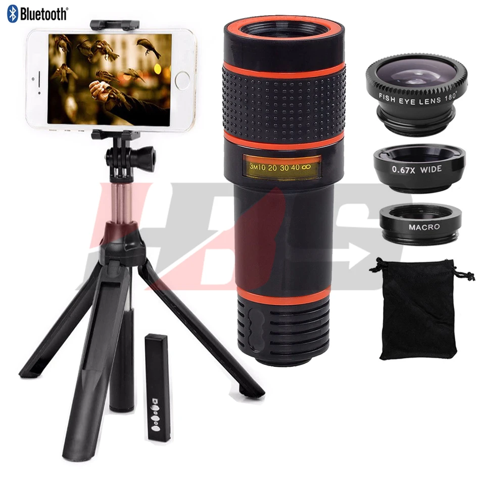 Fisheye Wide Angle Macro Lentes 12X Telephoto Zoom Lens Microscope Telescope Monopod Tripod Holder ShutterFor iPhone 5 6s 7 Plus | Мобильные