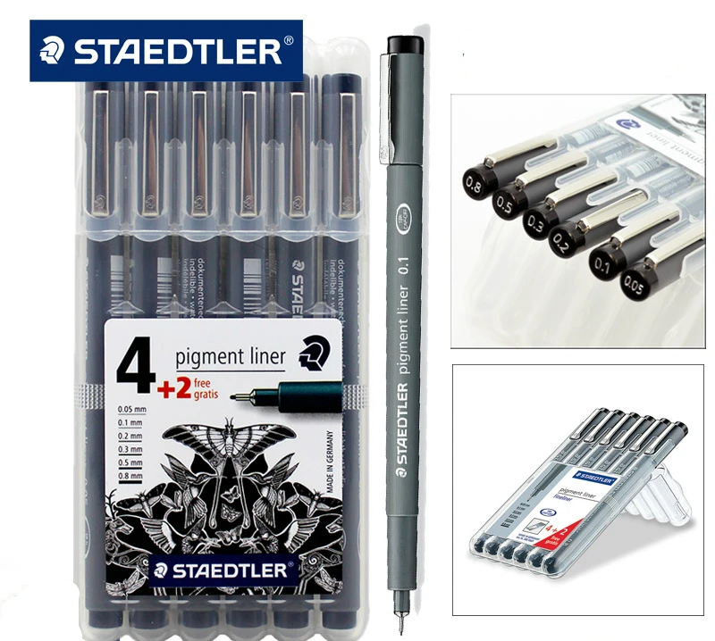 Германия Staedtler 308 пигментная гелевая подводка Ручка ручной разноцветный дизайн ручка для рисования ручка для подписи 0,05 мм 0,1 мм 0,2 мм 0,3 мм 0,5 мм 0,8 мм