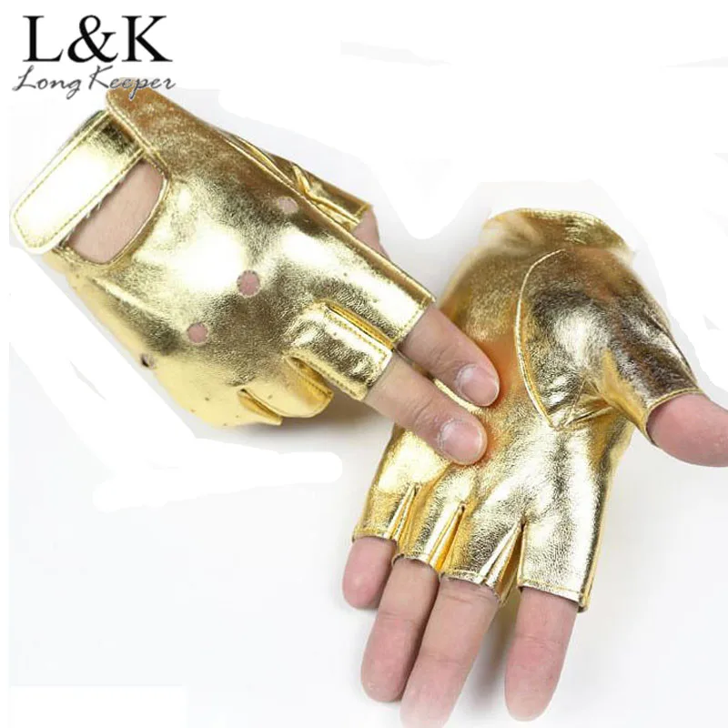 Long Keeper Work Out Men Driving Women Gloves PU Leather Fingerless Gloves For Women Gold Black for Dancing Party Show M131