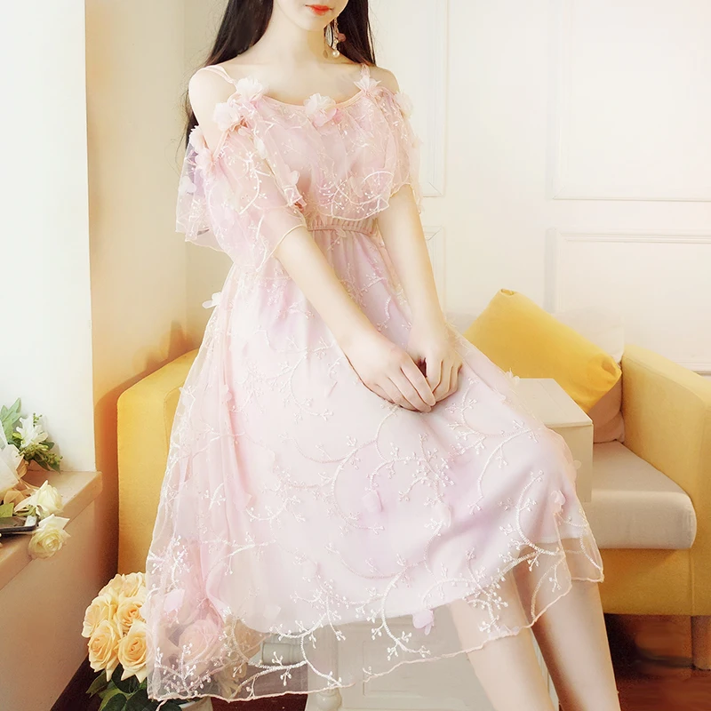 Платье женское в японском стиле милое нежное Сетчатое уличное платье принцессы