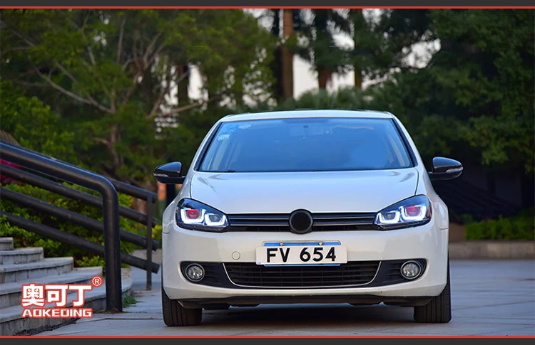АКД стайлинга автомобилей Фара для VW Golf 6 фары 2012 Golf6 mk6 светодиодный круглая фара-ореол светодиодный DRL Bi Xenon объектива парковки противотуманная фара
