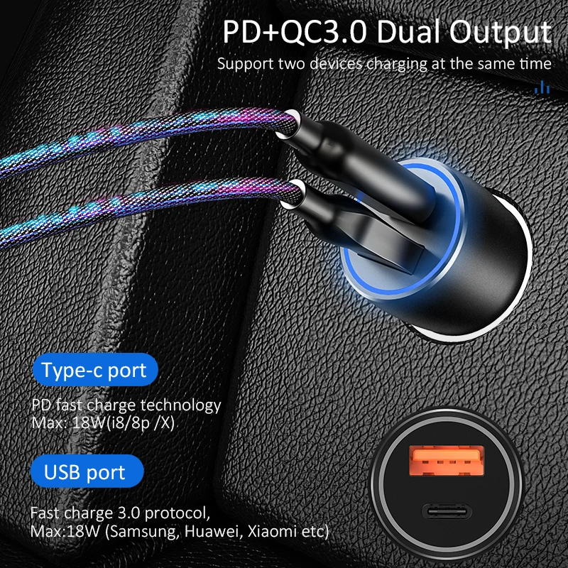 USAMS двойной USB порт Qualcomm QC 3 0 Автомобильное зарядное устройство PD быстрое