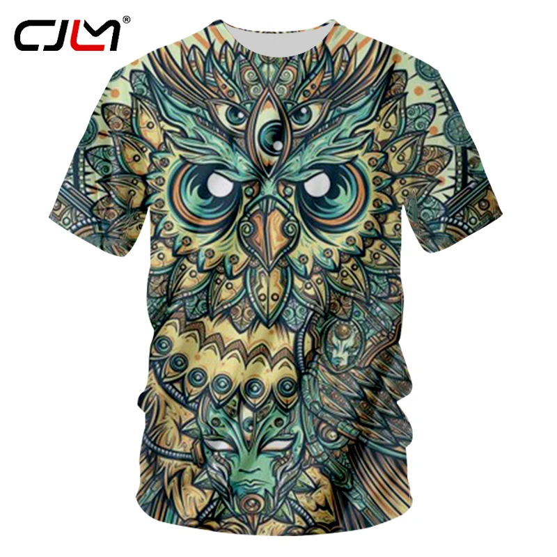 CJLM Fashion Short Sleeve Owl Printed Men Tshirt Cool Funny Men's Tee Shirts Tops Summer T-shirt Quick Dry Casual T Shirt Unisex