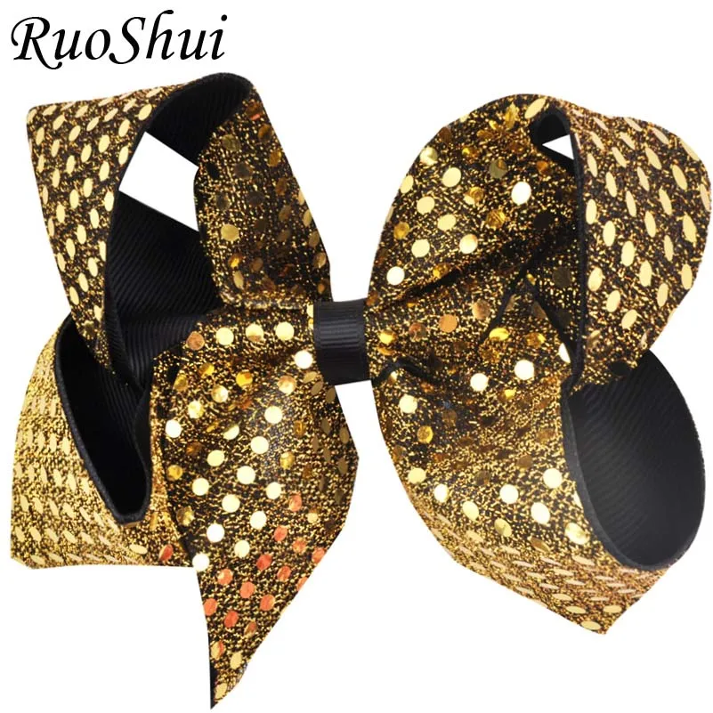 6 дюймов большой бант для волос с блестками Радужная лента Заколка бантик