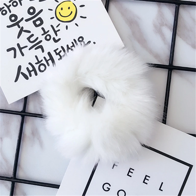 New Fashion Children Kids Pom Faux Fur Winter Elastic Hair Bands Bunny Babygirl Headwear Head Wear White Pink Gray Red 1 PC | Детская