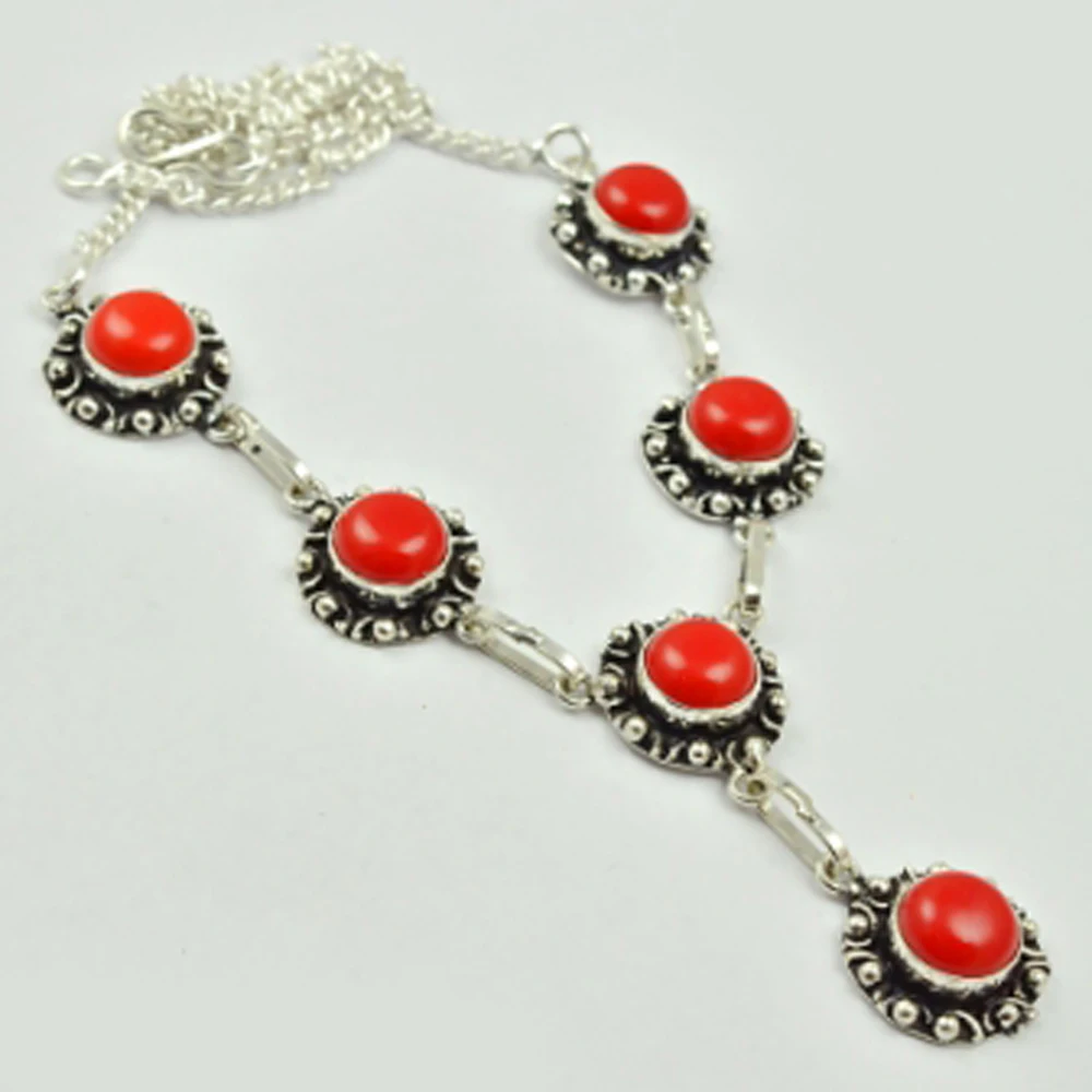 

Coral Necklace Silver Overlay over Copper, 46cm , N2705
