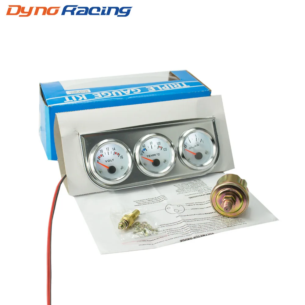 

Chrome 2''52MM Triple gauge kit Voltmeter Water temp gauge Oil pressure gauge with Sensor Car Meter BX100895