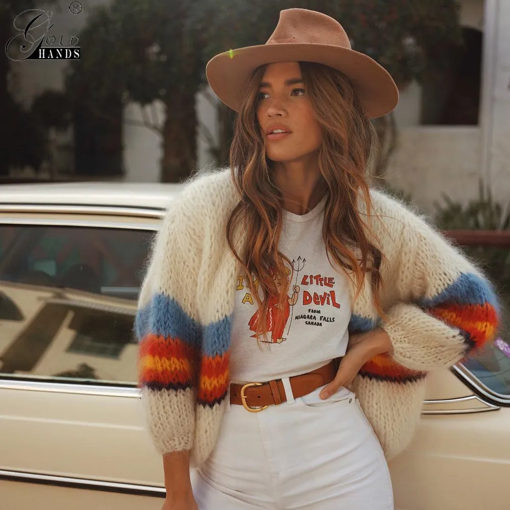 Gold Hands 2019 Women Knitted Cardigans Autumn Winter Fashion V-Neck Loose Batwing Sleeve Knitting Cardigan Sweater Female |