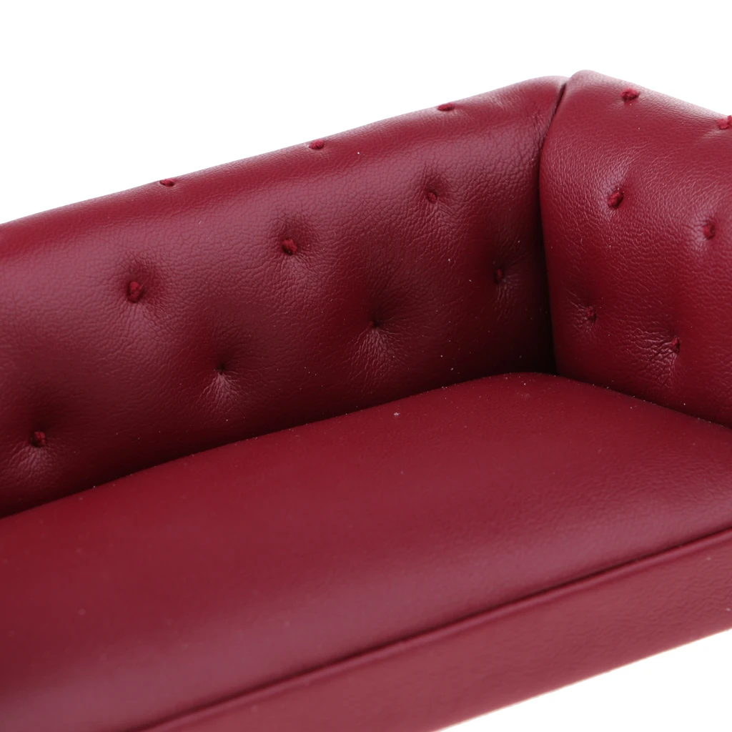 

Vintage 12th Leather Long Sofa Couch Dollhouse Living Room Bedroom Furniture Accessories Decoration Red