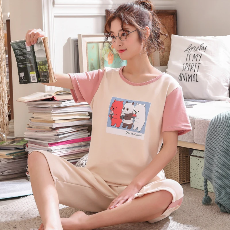 XCAMP Хлопковая пижама с принтом повседневный стиль женская ночная рубашка Женский