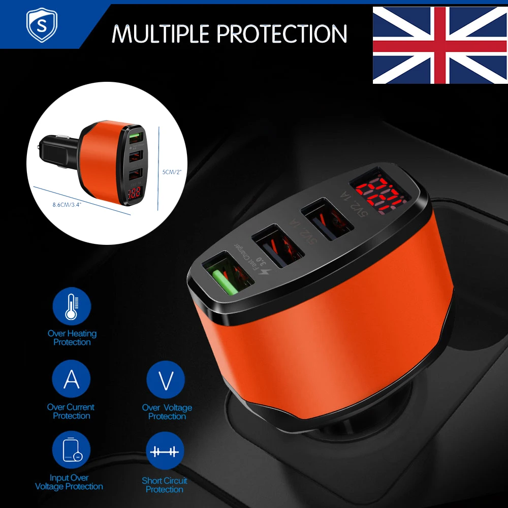 Автомобильное зарядное устройство Powstro 3 0 USB 4 2 А быстрая зарядка Вольтметр для